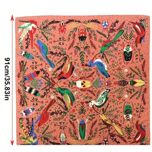 Birds & Insects Whimsical Retro Style Square Silky Scarf NWT - Picture 4 of 5
